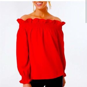Tuckernuck Red Off the Shoulder Marguerite Blouse - medium